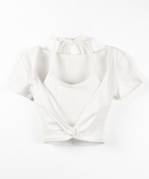 me+em select(ミームセレクト)の「【 3color 】ホルターネックレイヤードショートぴちTシャツ / halter neck layered short pichi T-shirts(Tシャツ/カットソー・レディース・ブラック/ホワイト/グレー・FREE)」の9枚目の写真