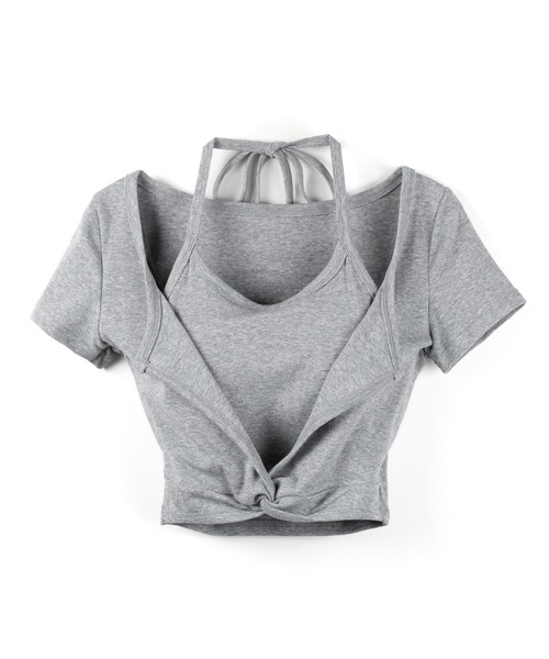 me+em select(ミームセレクト)の「【 3color 】ホルターネックレイヤードショートぴちTシャツ / halter neck layered short pichi T-shirts(Tシャツ/カットソー・レディース・ブラック/ホワイト/グレー・FREE)」の10枚目の写真
