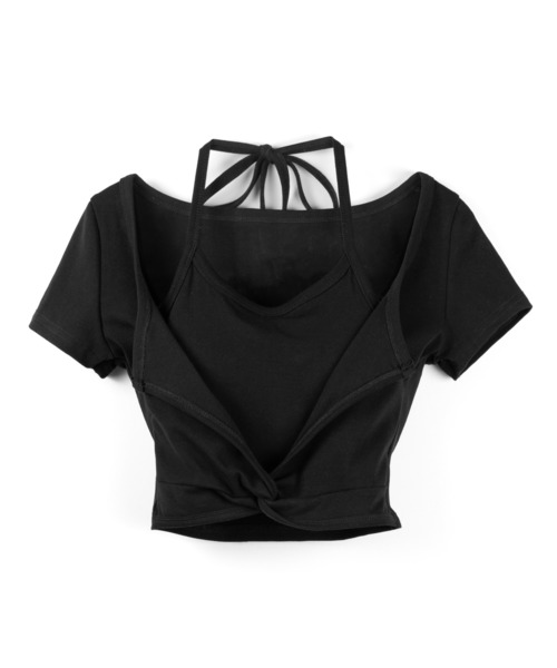 me+em select(ミームセレクト)の「【 3color 】ホルターネックレイヤードショートぴちTシャツ / halter neck layered short pichi T-shirts(Tシャツ/カットソー・レディース・ブラック/ホワイト/グレー・FREE)」の11枚目の写真