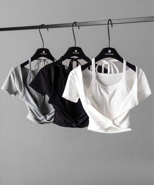 me+em select(ミームセレクト)の「【 3color 】ホルターネックレイヤードショートぴちTシャツ / halter neck layered short pichi T-shirts(Tシャツ/カットソー・レディース・ブラック/ホワイト/グレー・FREE)」の20枚目の写真
