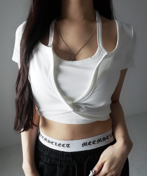 me+em select(ミームセレクト)の「【 3color 】ホルターネックレイヤードショートぴちTシャツ / halter neck layered short pichi T-shirts(Tシャツ/カットソー・レディース・ブラック/ホワイト/グレー・FREE)」の15枚目の写真