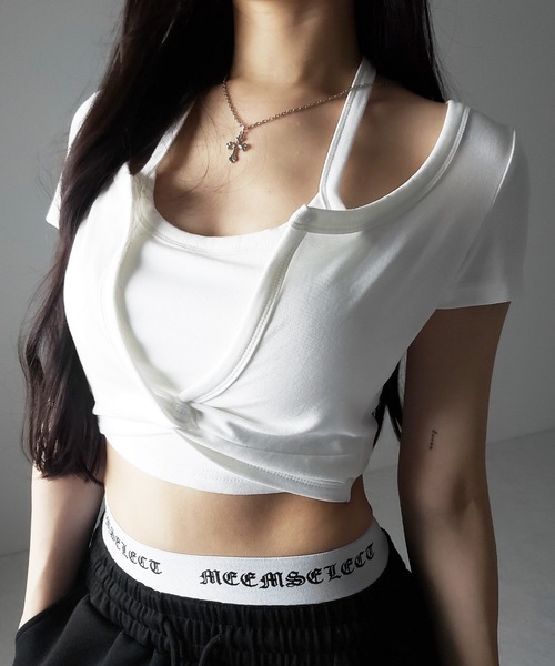 me+em select(ミームセレクト)の「【 3color 】ホルターネックレイヤードショートぴちTシャツ / halter neck layered short pichi T-shirts(Tシャツ/カットソー・レディース・ブラック/ホワイト/グレー・FREE)」の17枚目の写真
