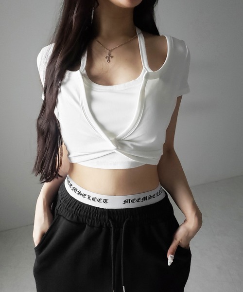 me+em select(ミームセレクト)の「【 3color 】ホルターネックレイヤードショートぴちTシャツ / halter neck layered short pichi T-shirts(Tシャツ/カットソー・レディース・ブラック/ホワイト/グレー・FREE)」の19枚目の写真