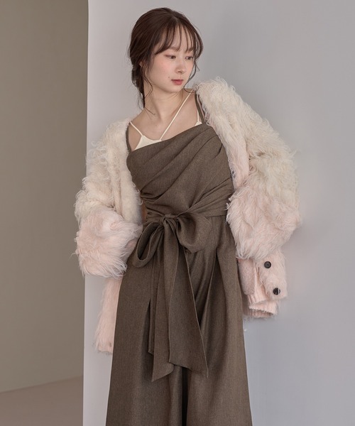 mideal(マイディール)の「drape design combinaison / ドレープデザインコンビネゾン(サロペット/オーバーオール・レディース・チャコールグレー/ブラウン/グレイッシュベージュ・FREE)」の3枚目の写真