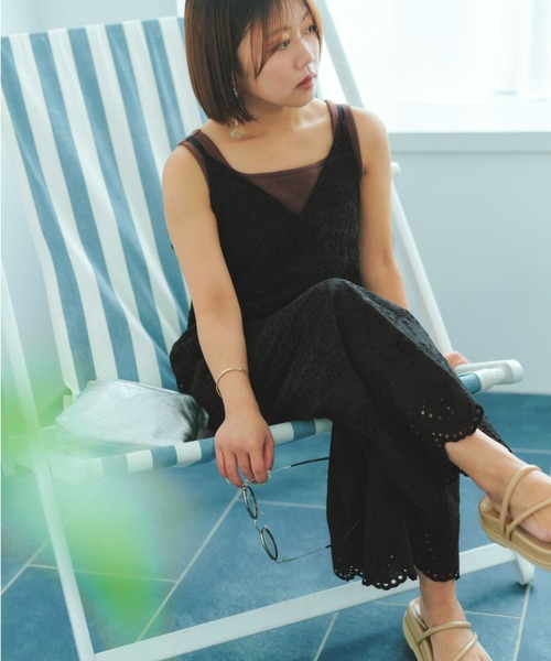 COHINA(コヒナ)の「コットンエンブロイダリーオールインワン 【低身長・小柄女性】(つなぎ/オールインワン・レディース・ブラック/オフホワイト・REGULAR/SHORT)」の19枚目の写真