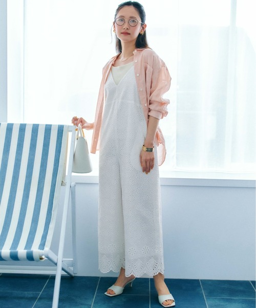 COHINA(コヒナ)の「コットンエンブロイダリーオールインワン 【低身長・小柄女性】(つなぎ/オールインワン・レディース・ブラック/オフホワイト・REGULAR/SHORT)」の11枚目の写真