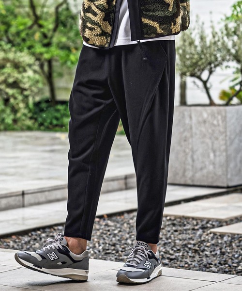 フォロー割引あり　今季新作　オーバーラップロゴアジャスタブルチノパン　黒 mp15177-Brushed Slacks Fabric Tapered Pants スラックステーパード