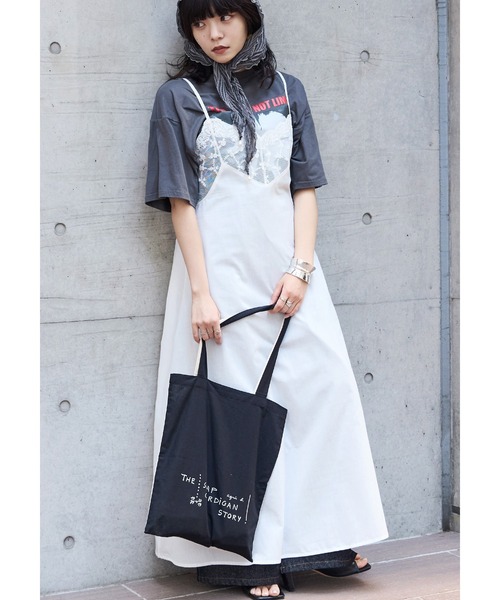 Fashion Letter(ファッションレター)の「T/Cブロード×レース ランジェリー キャミワンピース(ワンピース・レディース・ホワイト/ブラック・M)」の1枚目の写真