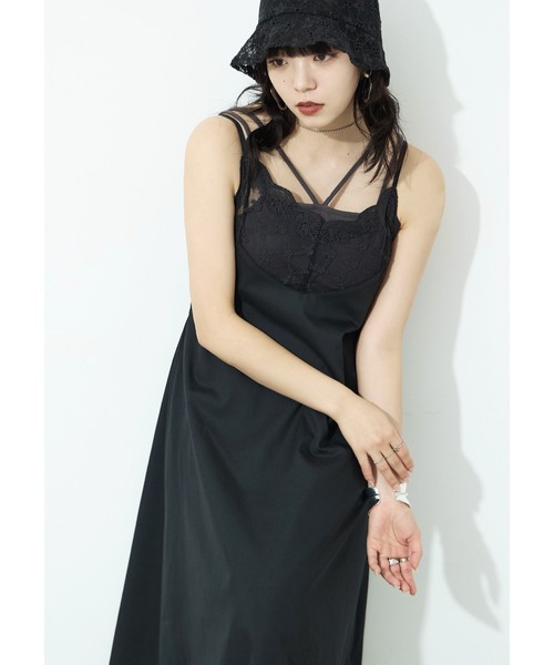 Fashion Letter(ファッションレター)の「T/Cブロード×レース ランジェリー キャミワンピース(ワンピース・レディース・ホワイト/ブラック・M)」の2枚目の写真