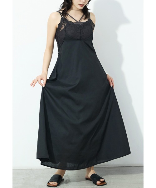 Fashion Letter(ファッションレター)の「T/Cブロード×レース ランジェリー キャミワンピース(ワンピース・レディース・ホワイト/ブラック・M)」の14枚目の写真