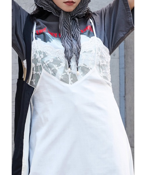 Fashion Letter(ファッションレター)の「T/Cブロード×レース ランジェリー キャミワンピース(ワンピース・レディース・ホワイト/ブラック・M)」の4枚目の写真