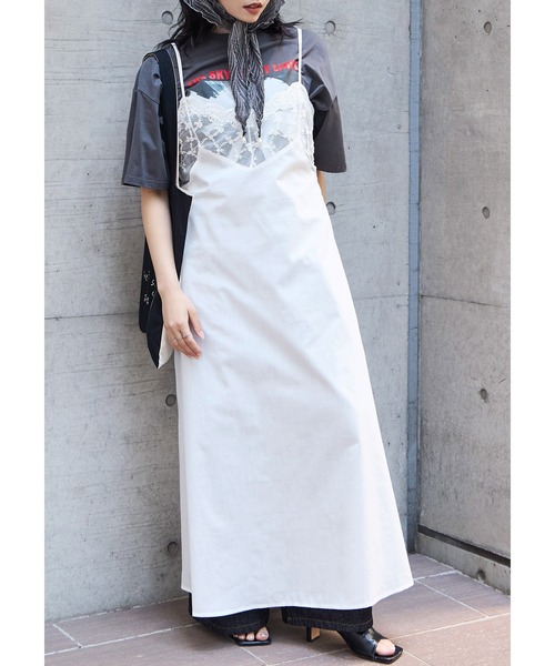 Fashion Letter(ファッションレター)の「T/Cブロード×レース ランジェリー キャミワンピース(ワンピース・レディース・ホワイト/ブラック・M)」の3枚目の写真