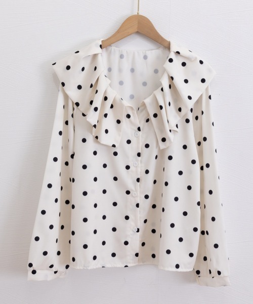 Miniministore(ミニミニストア)の「ドット柄シャツブラウスビッグカラー春夏秋(シャツ/ブラウス・レディース・アイボリー・L/M)」の3枚目の写真