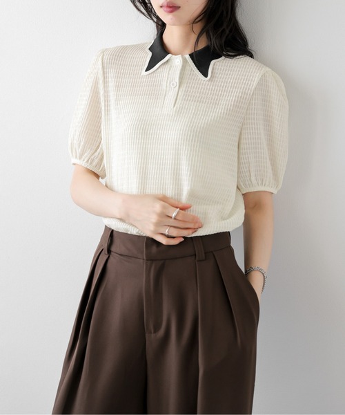 AMELY(エミリー)の「クラシカルサマーニットトップス(ニット/セーター・レディース・ブラック/アイボリー・フリー)」の1枚目の写真