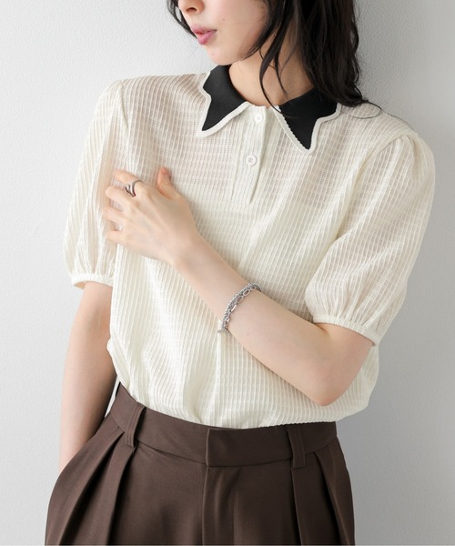 AMELY(エミリー)の「クラシカルサマーニットトップス(ニット/セーター・レディース・ブラック/アイボリー・フリー)」の11枚目の写真