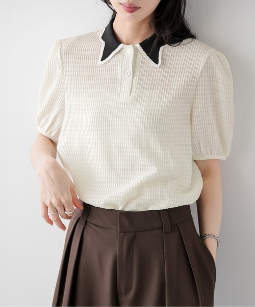 AMELY(エミリー)の「クラシカルサマーニットトップス(ニット/セーター・レディース・ブラック/アイボリー・フリー)」の12枚目の写真