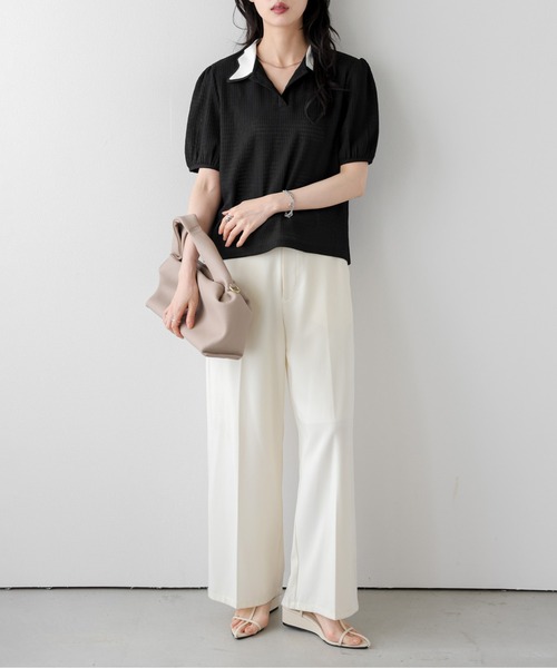 AMELY(エミリー)の「クラシカルサマーニットトップス(ニット/セーター・レディース・ブラック/アイボリー・フリー)」の13枚目の写真