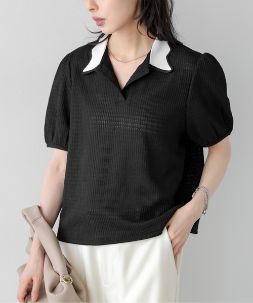 AMELY(エミリー)の「クラシカルサマーニットトップス(ニット/セーター・レディース・ブラック/アイボリー・フリー)」の3枚目の写真