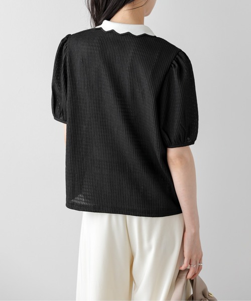 AMELY(エミリー)の「クラシカルサマーニットトップス(ニット/セーター・レディース・ブラック/アイボリー・フリー)」の4枚目の写真