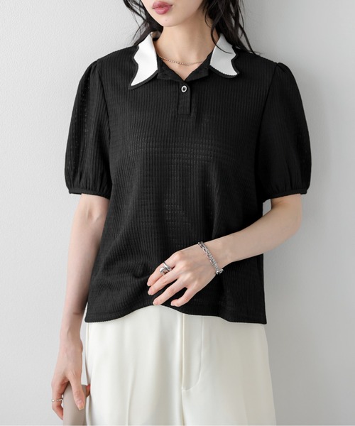 AMELY(エミリー)の「クラシカルサマーニットトップス(ニット/セーター・レディース・ブラック/アイボリー・フリー)」の5枚目の写真