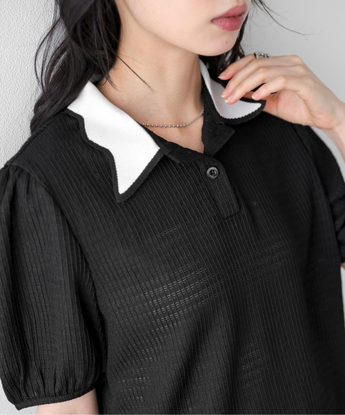 AMELY(エミリー)の「クラシカルサマーニットトップス(ニット/セーター・レディース・ブラック/アイボリー・フリー)」の6枚目の写真
