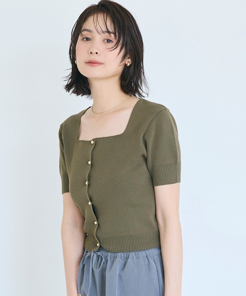coca(coca)(コカ)の「金ボタンスクエアネックトップス(Tシャツ/カットソー・レディース・ブラック/カーキ・L/S/M)」の2枚目の写真