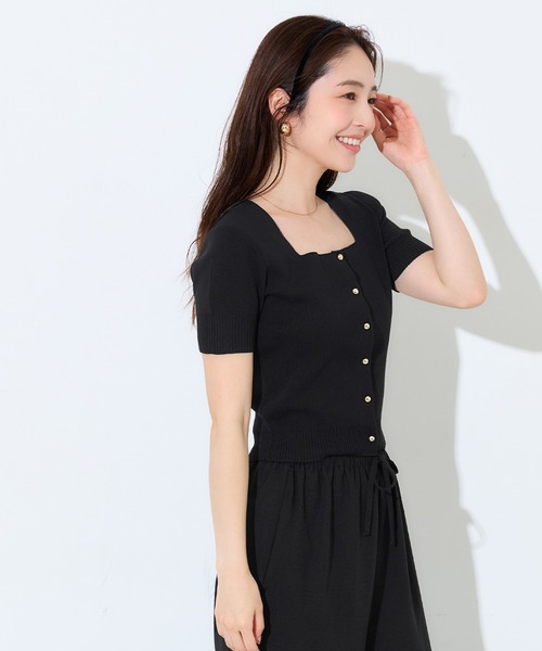 coca(coca)(コカ)の「金ボタンスクエアネックトップス(Tシャツ/カットソー・レディース・ブラック/カーキ・L/S/M)」の7枚目の写真