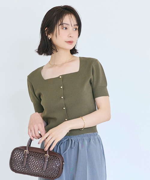 coca(coca)(コカ)の「金ボタンスクエアネックトップス(Tシャツ/カットソー・レディース・ブラック/カーキ・L/S/M)」の13枚目の写真