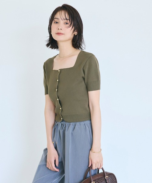 coca(coca)(コカ)の「金ボタンスクエアネックトップス(Tシャツ/カットソー・レディース・ブラック/カーキ・L/S/M)」の15枚目の写真