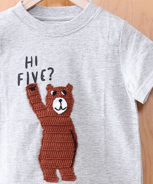 coen（コーエン）の「【coen kids】かぎ針編みコーエンベアTシャツ(100～150cm)（Tシャツ/カットソー・キッズ・ホワイト/グレー・110/100/130/120/150/140）」の2枚目の写真