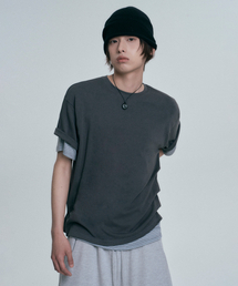 MOO（エムオーオー）の「ドレープフォールドレイヤード半袖Tシャツ - ダークグレー（Tシャツ/カットソー）」