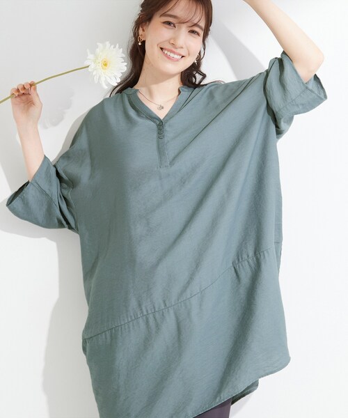 SHOO・LA・RUE(シューラルー)の「【ひんやり/S-LL/洗濯機可】体型カバーにも スラブコクーンチュニック(ワンピース・レディース・ブラウン系その他/ブルー/イエロー系その他/ブラック・04/01/02/03)」の3枚目の写真