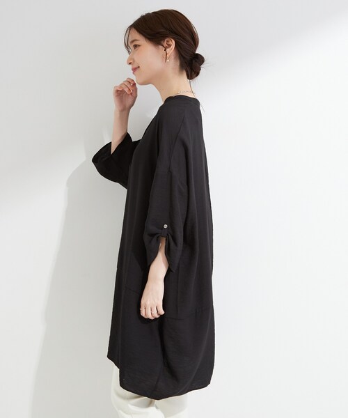 SHOO・LA・RUE(シューラルー)の「【S-LL/洗濯後しわになりにくい】ゆるっと体型カバー 7分袖コクーンチュニック(ワンピース・レディース・ブラウン系その他/ブルー/イエロー系その他/ブラック・04/01/02/03)」の6枚目の写真