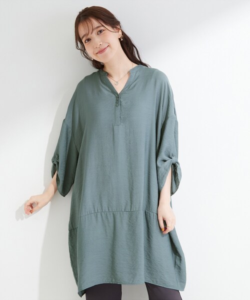 SHOO・LA・RUE(シューラルー)の「【ひんやり/S-LL/洗濯機可】体型カバーにも スラブコクーンチュニック(ワンピース・レディース・ブラウン系その他/ブルー/イエロー系その他/ブラック・04/01/02/03)」の15枚目の写真