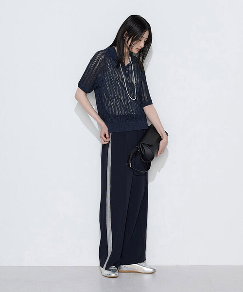 COMME CA(コムサ)の「ストレッチダブルクロス トラックパンツ(その他パンツ・レディース・ネイビー/オフホワイト・11号/9号)」の15枚目の写真