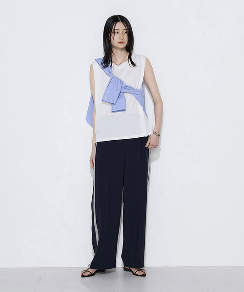 COMME CA(コムサ)の「ストレッチダブルクロス トラックパンツ(その他パンツ・レディース・ネイビー/オフホワイト・11号/9号)」の19枚目の写真