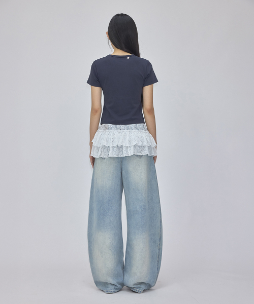RONRON（ロンロン）の「LACE RIBBON STRETCH SLIM FIT T SHIRT NAVY（Tシャツ/カットソー・レディース・その他・FREE）」の5枚目の写真
