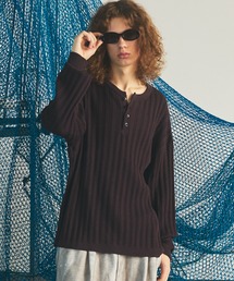 Lame Blend Henley Neck Knit / ラメブレンドヘンリーネックニット