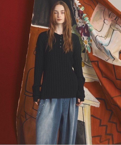 MAISON SPECIAL（メゾンスペシャル）の「《UNISEX》Shadow Stripe Prime-Over Henley Neck Knit Sweater/シャドーストライププライムオーバーヘンリーネックニットセーター【MAISON SPECIAL/メゾンスペシャル】（ニット/セーター・メンズ・ベージュ/バーガンディー/ブラック・2/1/0）」の15枚目の写真