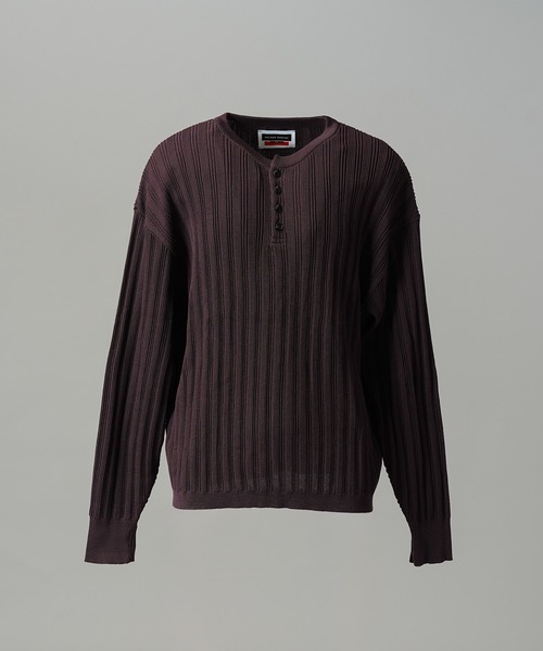 MAISON SPECIAL（メゾンスペシャル）の「《UNISEX》Shadow Stripe Prime-Over Henley Neck Knit Sweater/シャドーストライププライムオーバーヘンリーネックニットセーター【MAISON SPECIAL/メゾンスペシャル】（ニット/セーター・メンズ・ベージュ/バーガンディー/ブラック・2/1/0）」の18枚目の写真