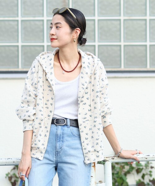 MAQWEL(マクウェル)の「【MAQWEL/マクウェル】Flower Waffleジップパーカー(Tシャツ/カットソー・レディース・ネイビー/アイボリー・FREE)」の2枚目の写真