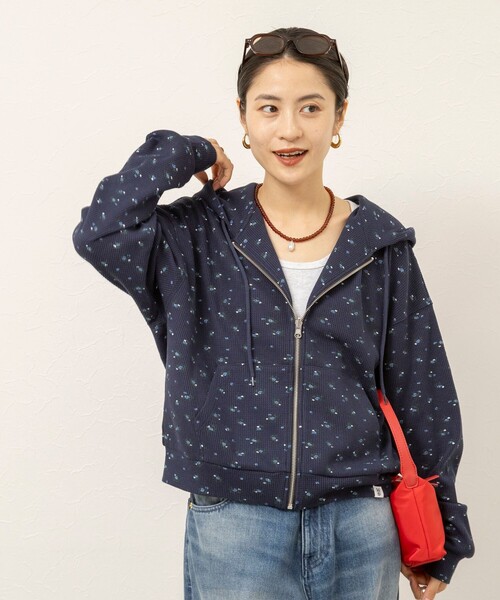MAQWEL(マクウェル)の「【MAQWEL/マクウェル】Flower Waffleジップパーカー(Tシャツ/カットソー・レディース・ネイビー/アイボリー・FREE)」の22枚目の写真