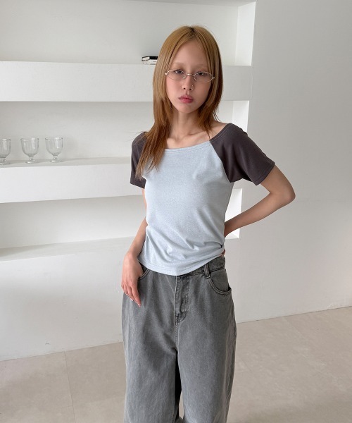 4INT.(フォイント)の「配色 ラグラン 半袖 Tシャツ(Tシャツ/カットソー・レディース・イエロー/ライトブルー/ホワイト・FREE)」の10枚目の写真