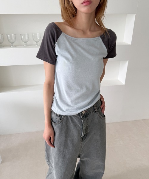 4INT.(フォイント)の「配色 ラグラン 半袖 Tシャツ(Tシャツ/カットソー・レディース・イエロー/ライトブルー/ホワイト・FREE)」の14枚目の写真