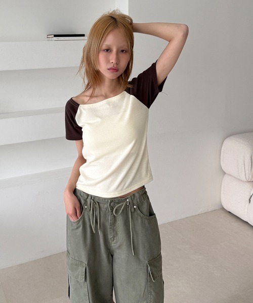 4INT.(フォイント)の「配色 ラグラン 半袖 Tシャツ(Tシャツ/カットソー・レディース・イエロー/ライトブルー/ホワイト・FREE)」の17枚目の写真