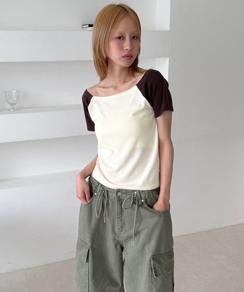4INT.(フォイント)の「配色 ラグラン 半袖 Tシャツ(Tシャツ/カットソー・レディース・イエロー/ライトブルー/ホワイト・FREE)」の20枚目の写真