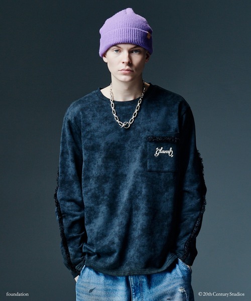 glamb(グラム)の「Fringe Sweat / フリンジスウェット(スウェット・メンズ・カーキ/ブラック・L/S/M)」の1枚目の写真