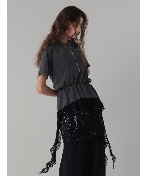 ELCHELE（エルチェレ）の「HEM LACE TEE（Tシャツ/カットソー・レディース・ホワイト/スミクロ・FREE）」の5枚目の写真