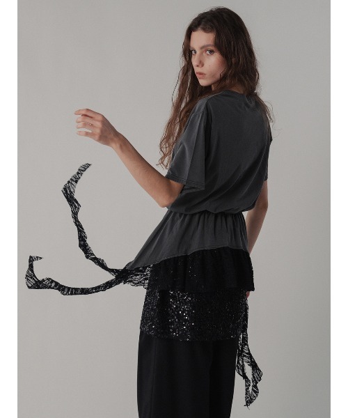 ELCHELE（エルチェレ）の「HEM LACE TEE（Tシャツ/カットソー・レディース・ホワイト/スミクロ・FREE）」の4枚目の写真