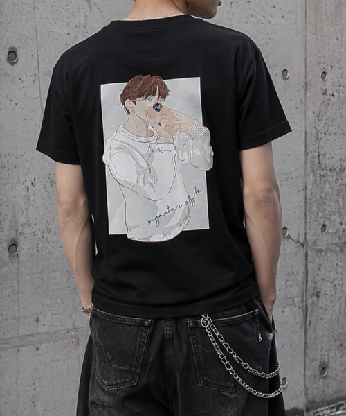 NYLAUS(ナイラス)の「【限定展開】イラスト プリント Tシャツ 半袖 バックプリント バックイラスト ユニセックス(Tシャツ/カットソー・メンズ・ネイビー/杢グレー/ブラック系その他・M)」の2枚目の写真
